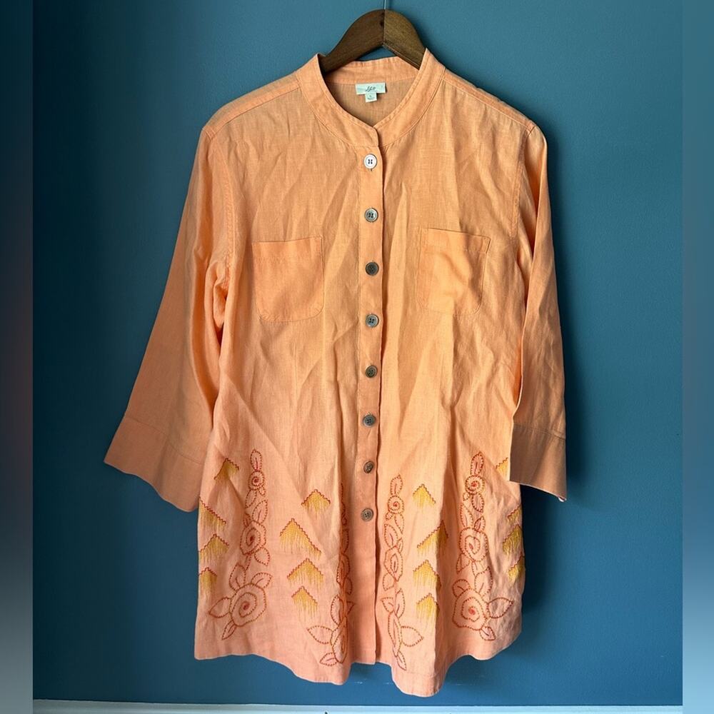J.Jill orange linen‎ embroidered tunic blouse